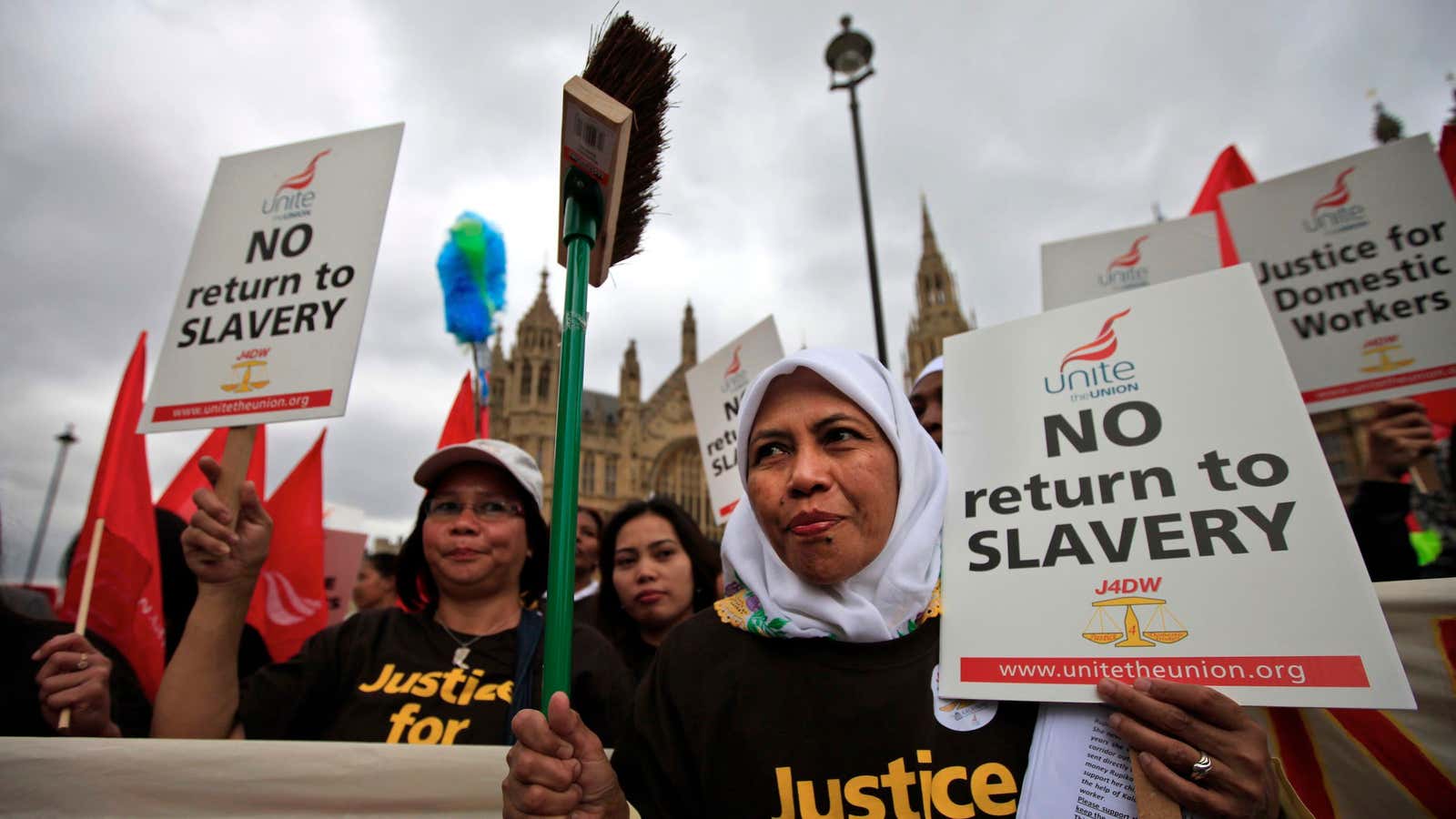 Migrant workers demand better rights in the UK, in 2011.