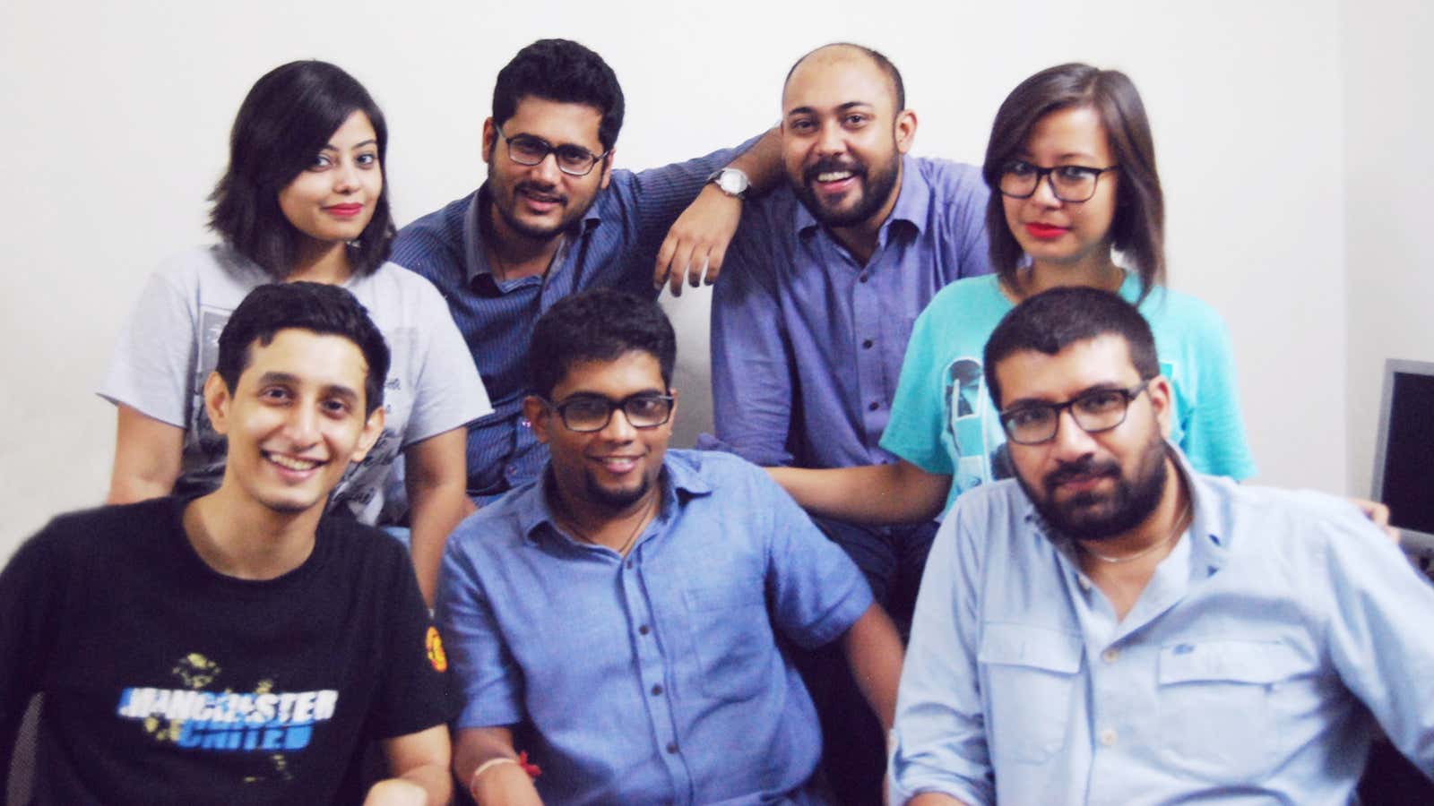 Team Scoopwhoop: From left top: Sriparna Tikekar, Sattvik Mishra, Rishi Mukherjee, Sonali Mushahary. From left front: Suparn Pandey, Adarsh Vinay and Saransh Singh.