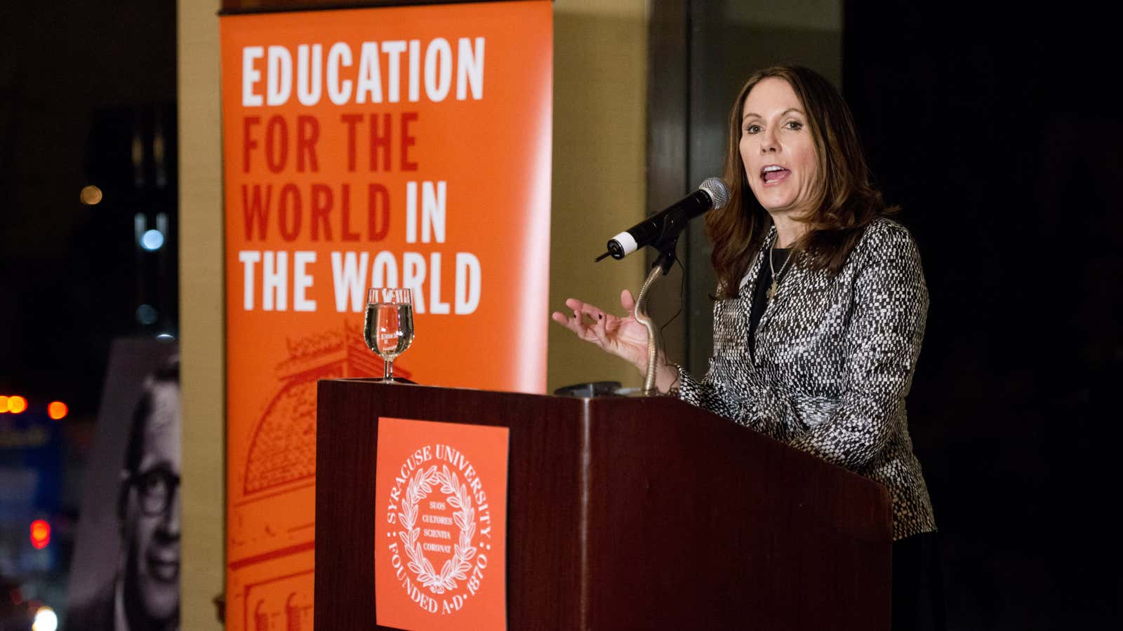 Syracuse University faculty member and author Mary Karr speaks at the university’s creative writing program celebration, on Nov. 15, 2012, in New York.