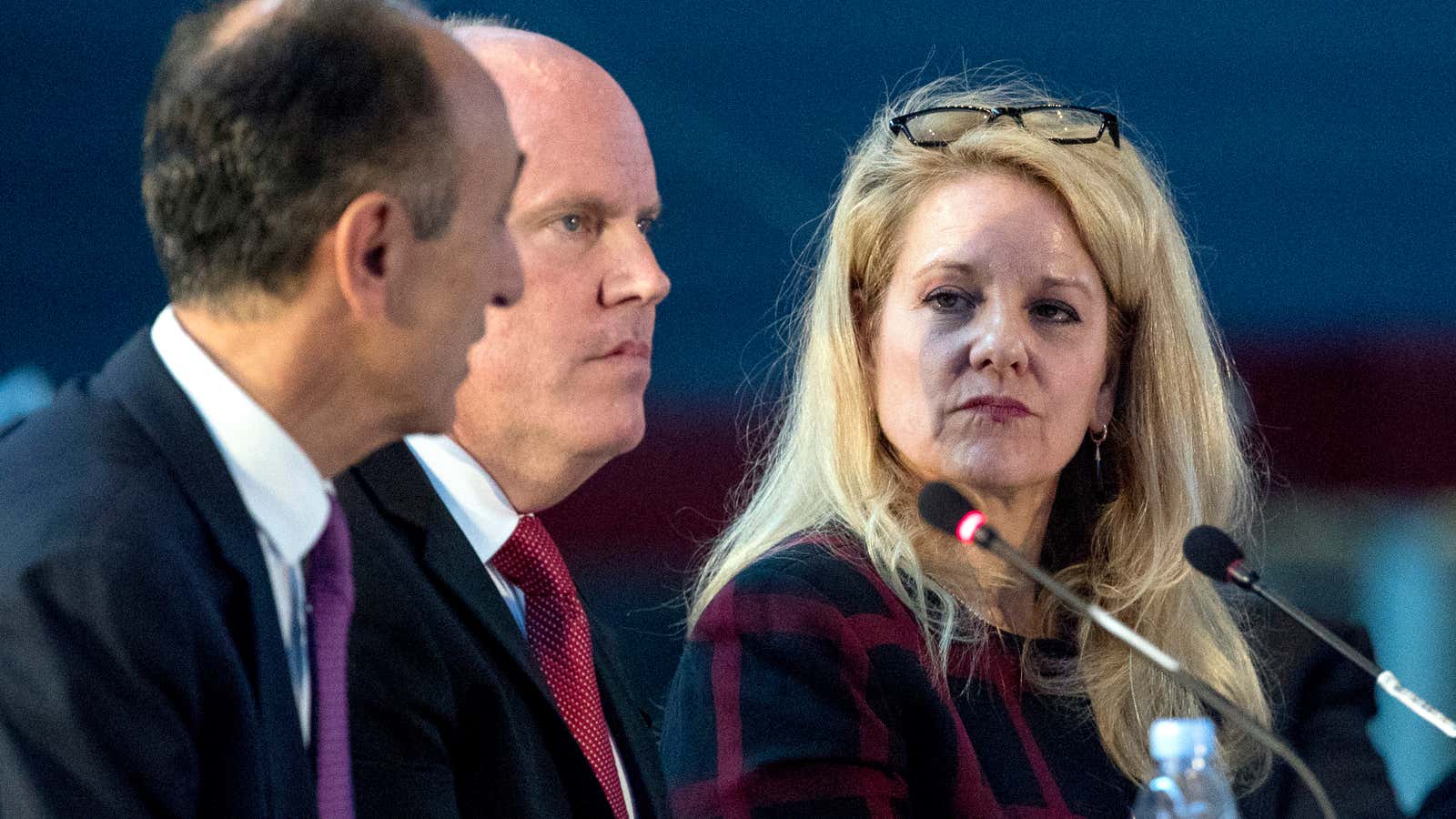 SpaceX’s Shotwell with the CEOs of two other rocket companies at a 2017 US Space Council meeting.