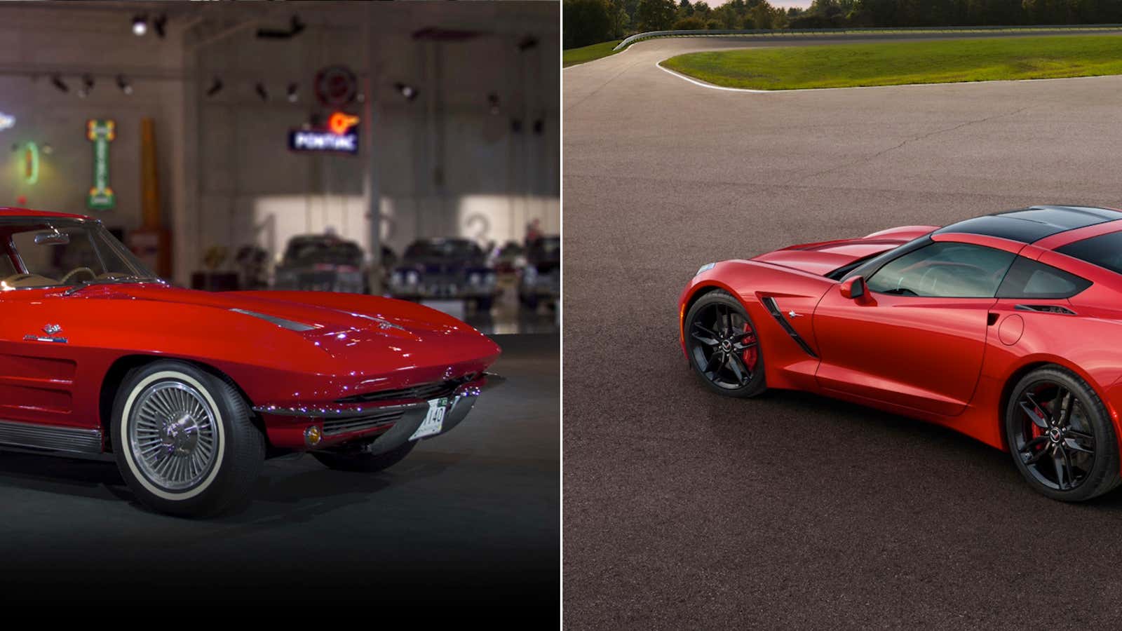 Then and now: The Corvettes of 1962 and 2013.