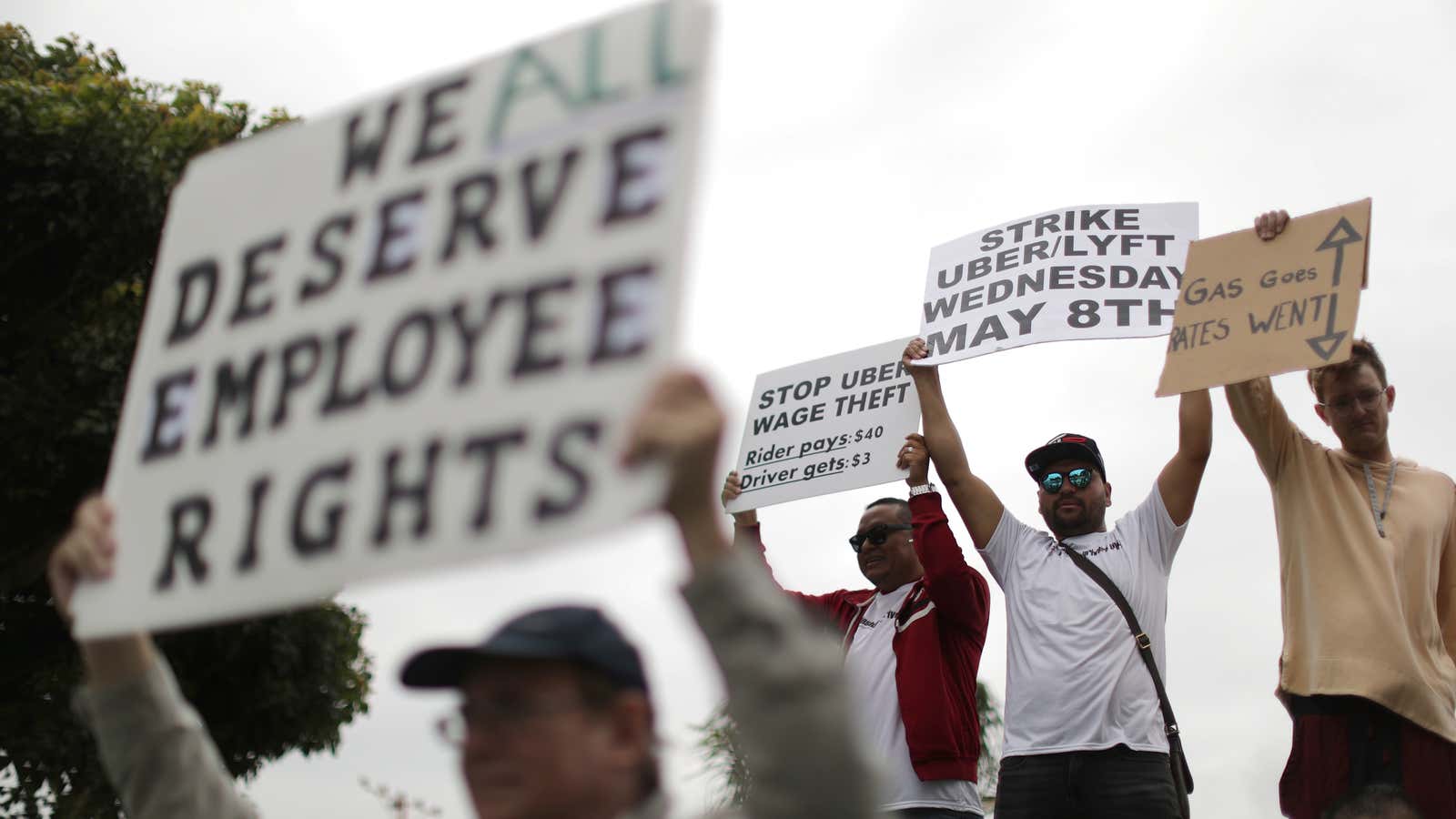 Uber drivers protest their working conditions ahead of the company’s May 10 IPO.