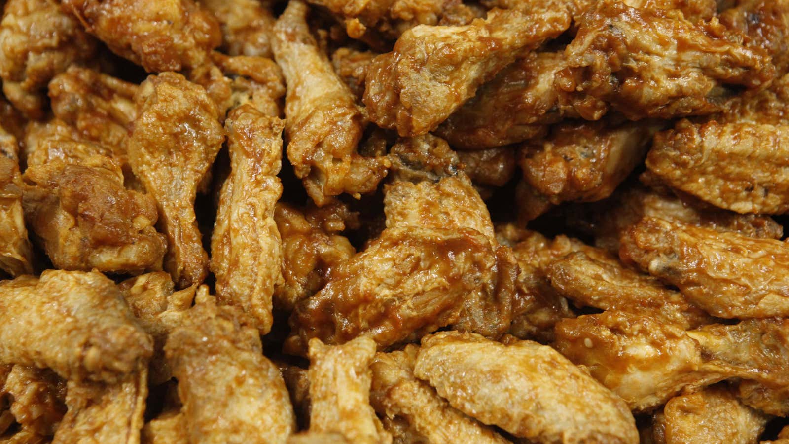 Chicken wings are displayed at the Wing Bowl in Philadelphia