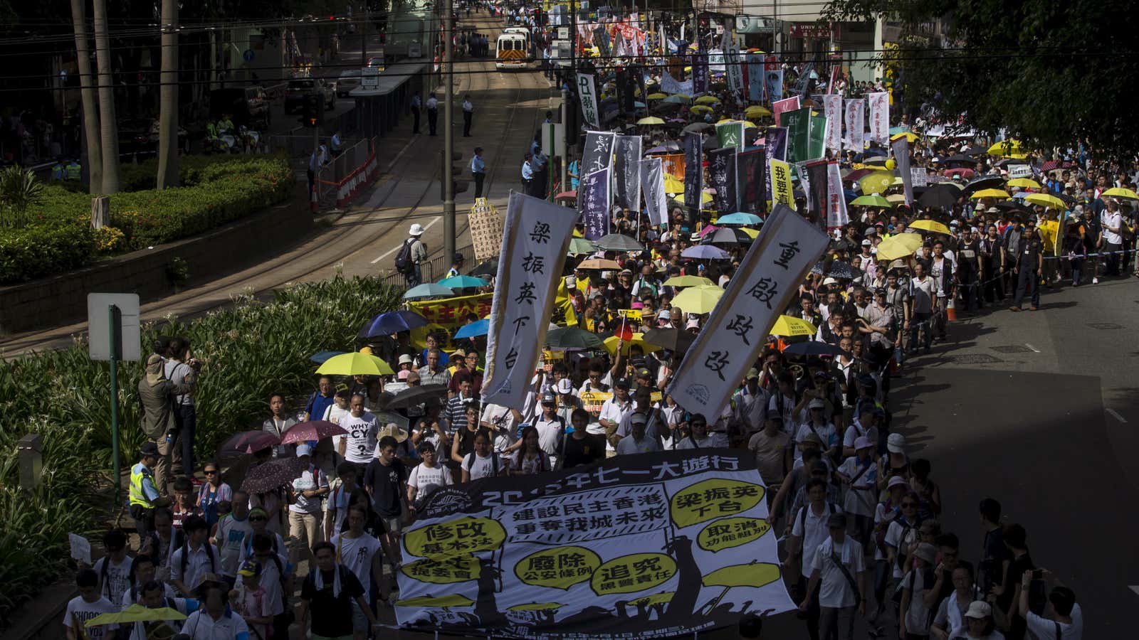 Pro-democracy marchers in Hong Kong on July 1.