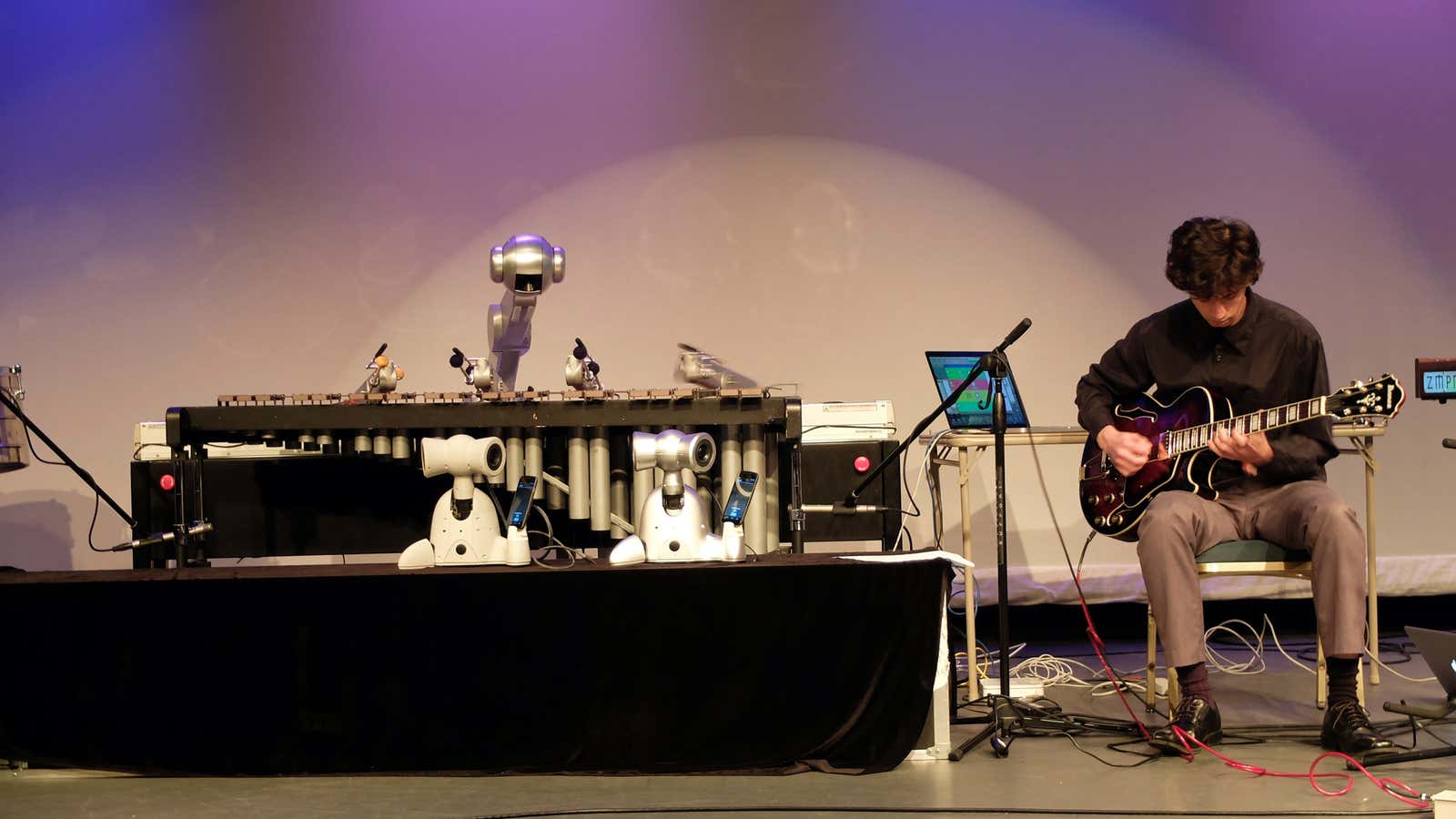 Shimon, the robot marimba  player, can play chord structures physically impossible for humans to hit.