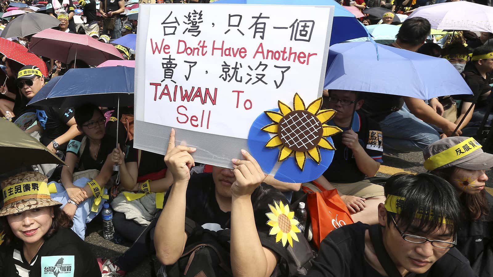 Protesters demonstrate against a trade pact with China.