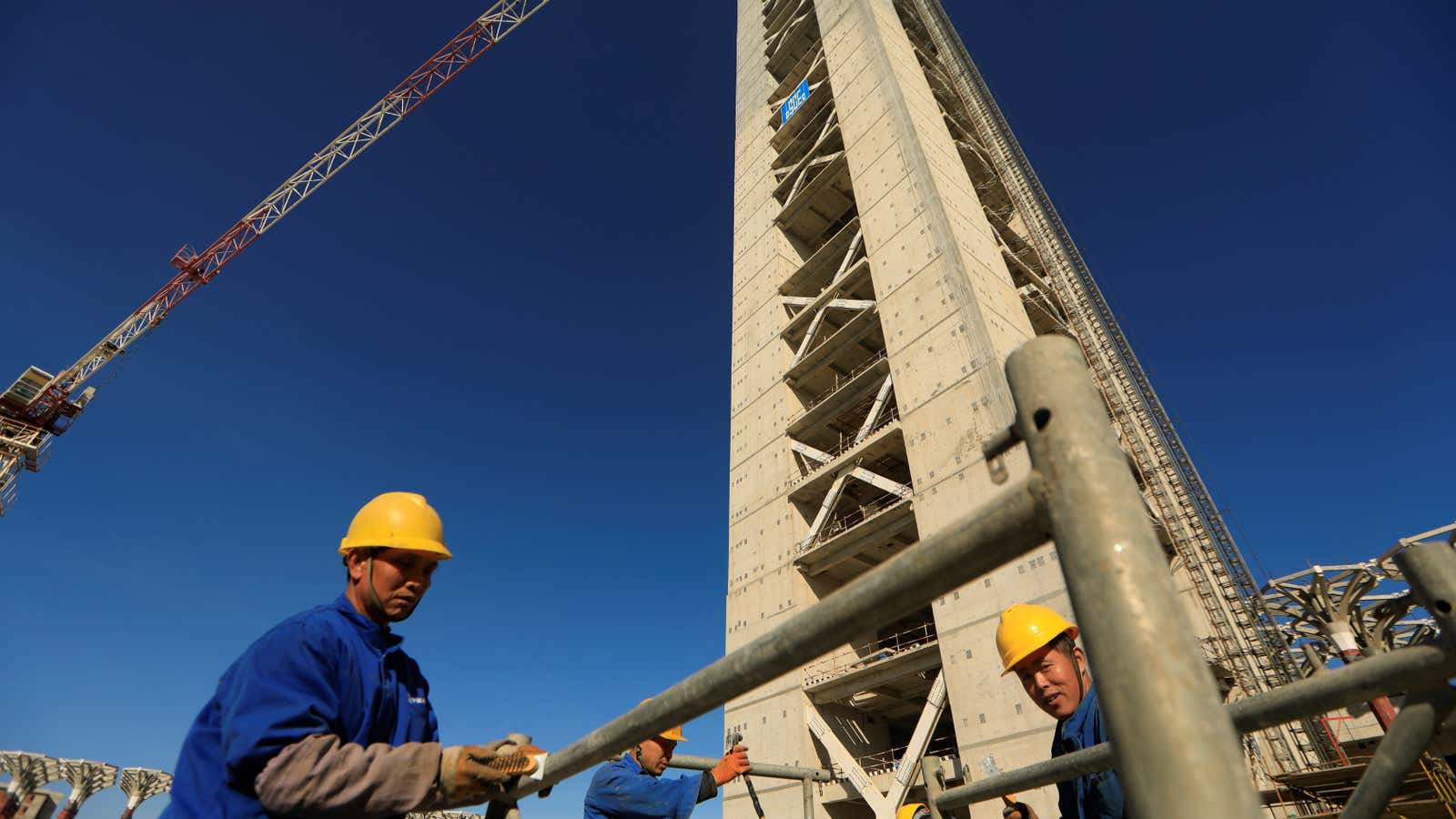 Chinese workers on the construction site of the new Great Mosque of Algiers, Algeria