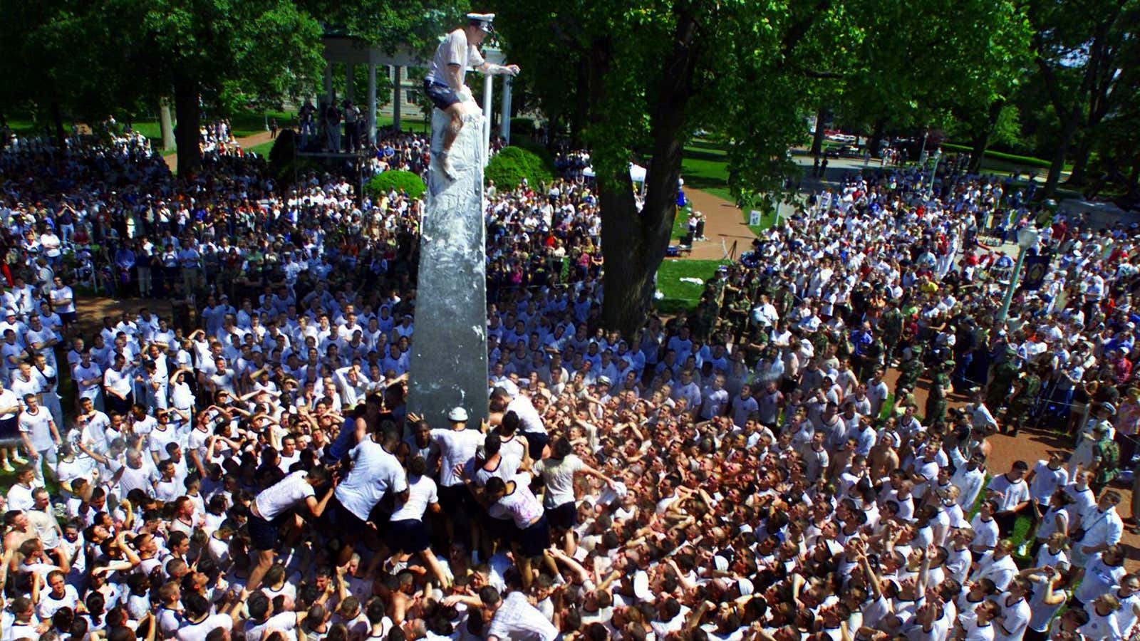 With the help of the crowd, you can climb the greasy pole.