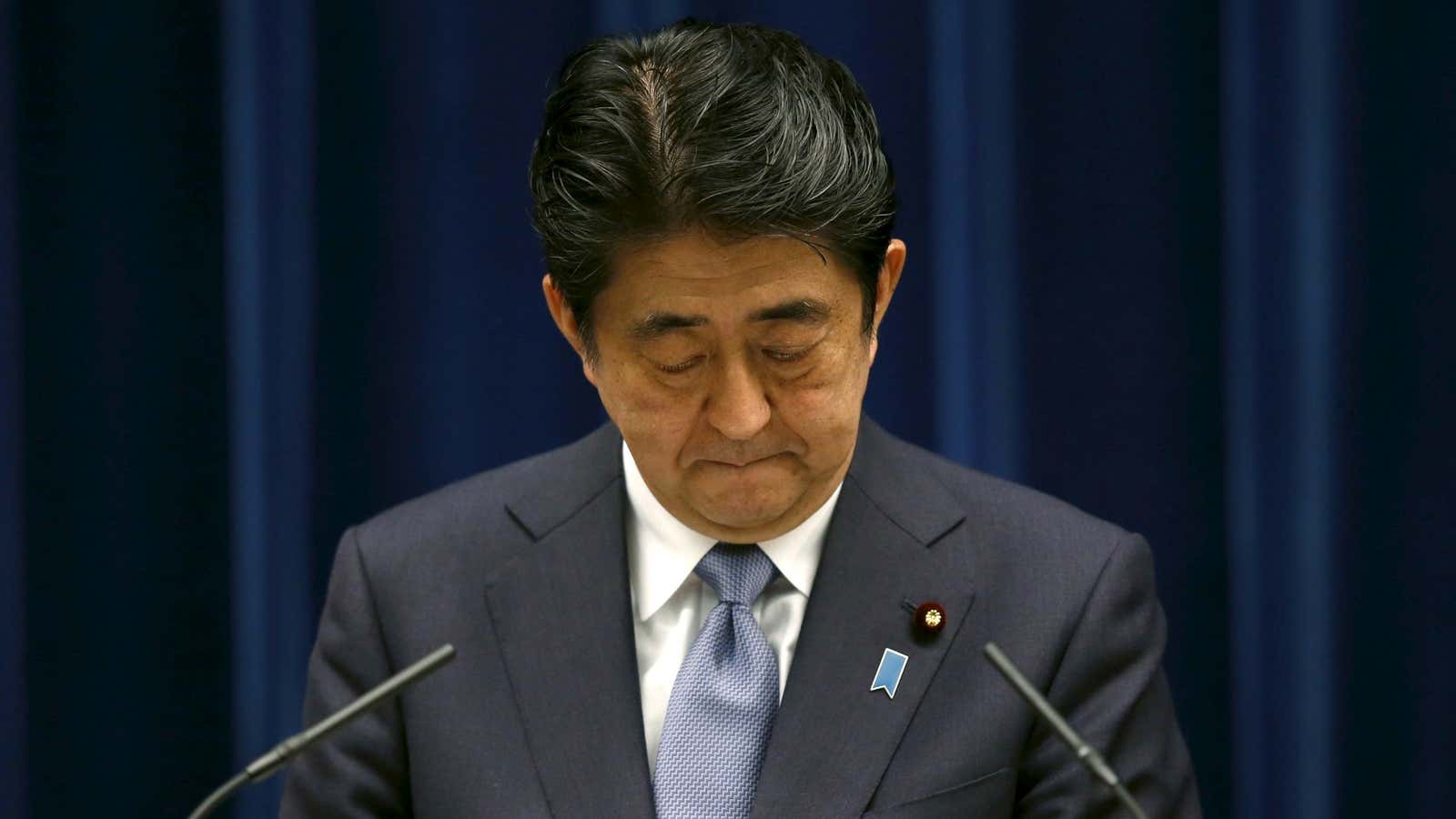 Japan’s prime minister Shinzo Abe delivers a statement marking the 70th anniversary of World War II’s end.