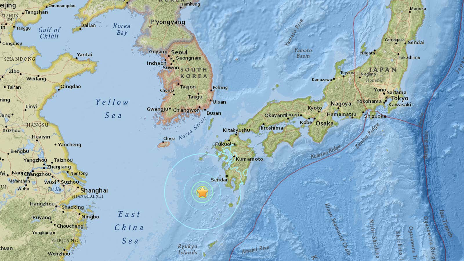 The closest city, Makurazaki, is about 144km (89 miles) from the epicenter.