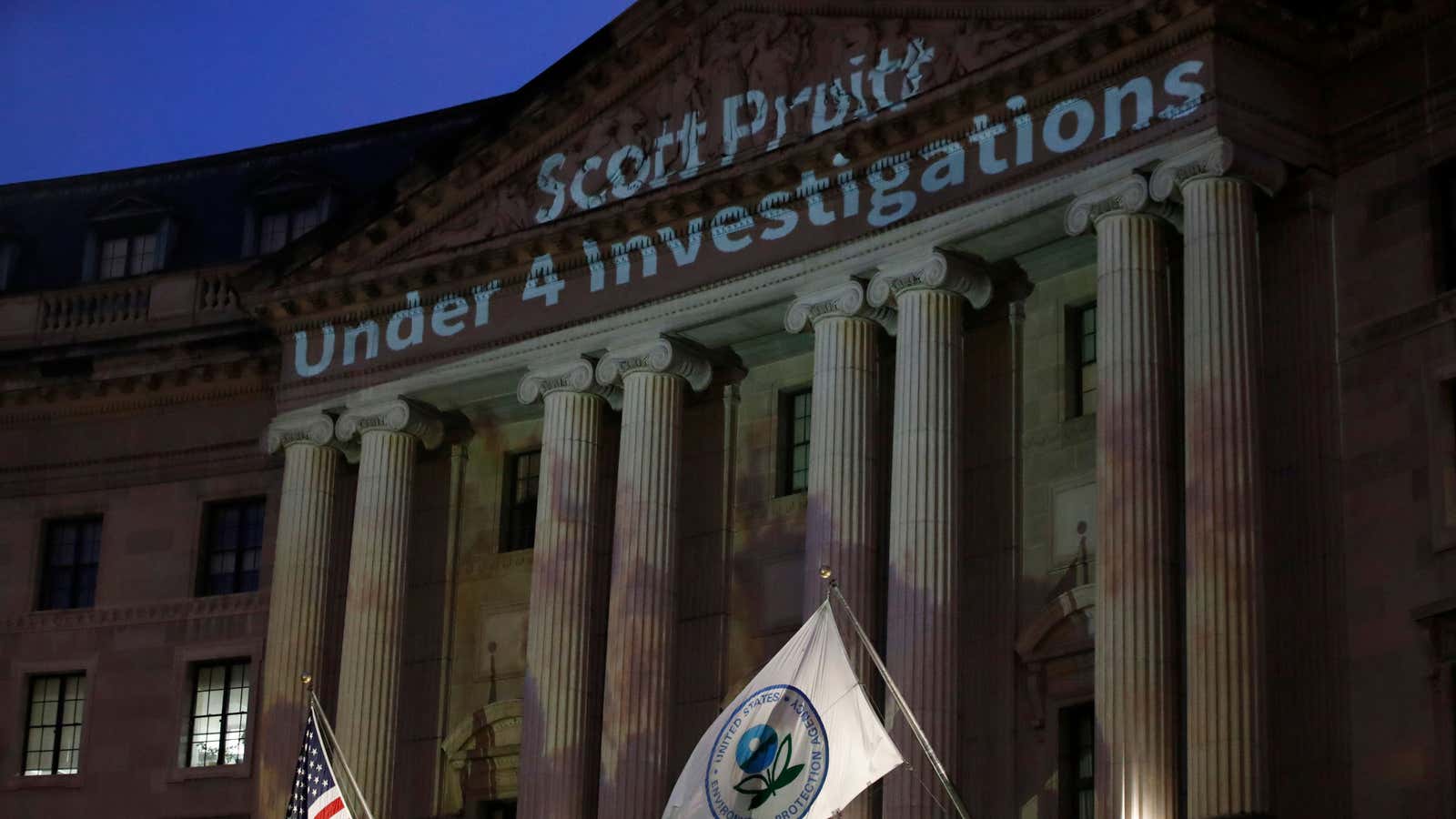 Protestors’ projection on the building that houses the EPA.