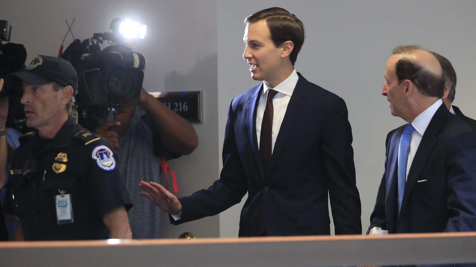 Jared Kushner arrives on Capitol Hill ahead of his Senate meeting.