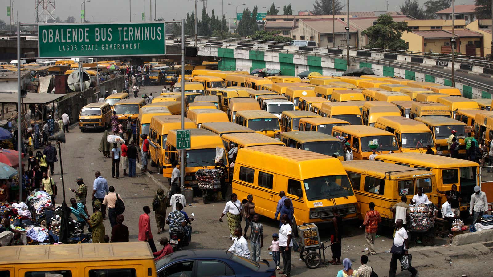 Lagos’ iconic yellow danfo buses.