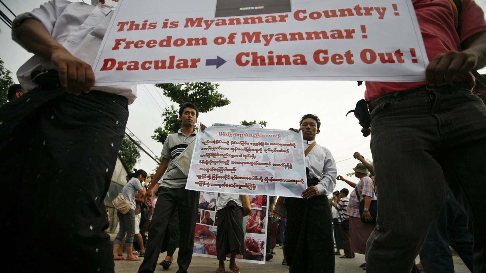 Burmese protesters against a China-backed mine project in 2012.