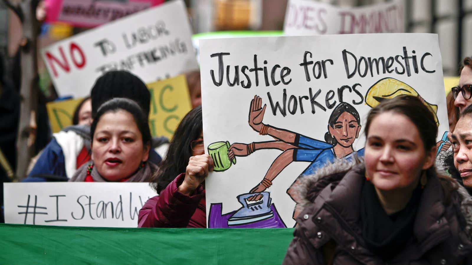 Protestors outside the Indian consulate in New York.