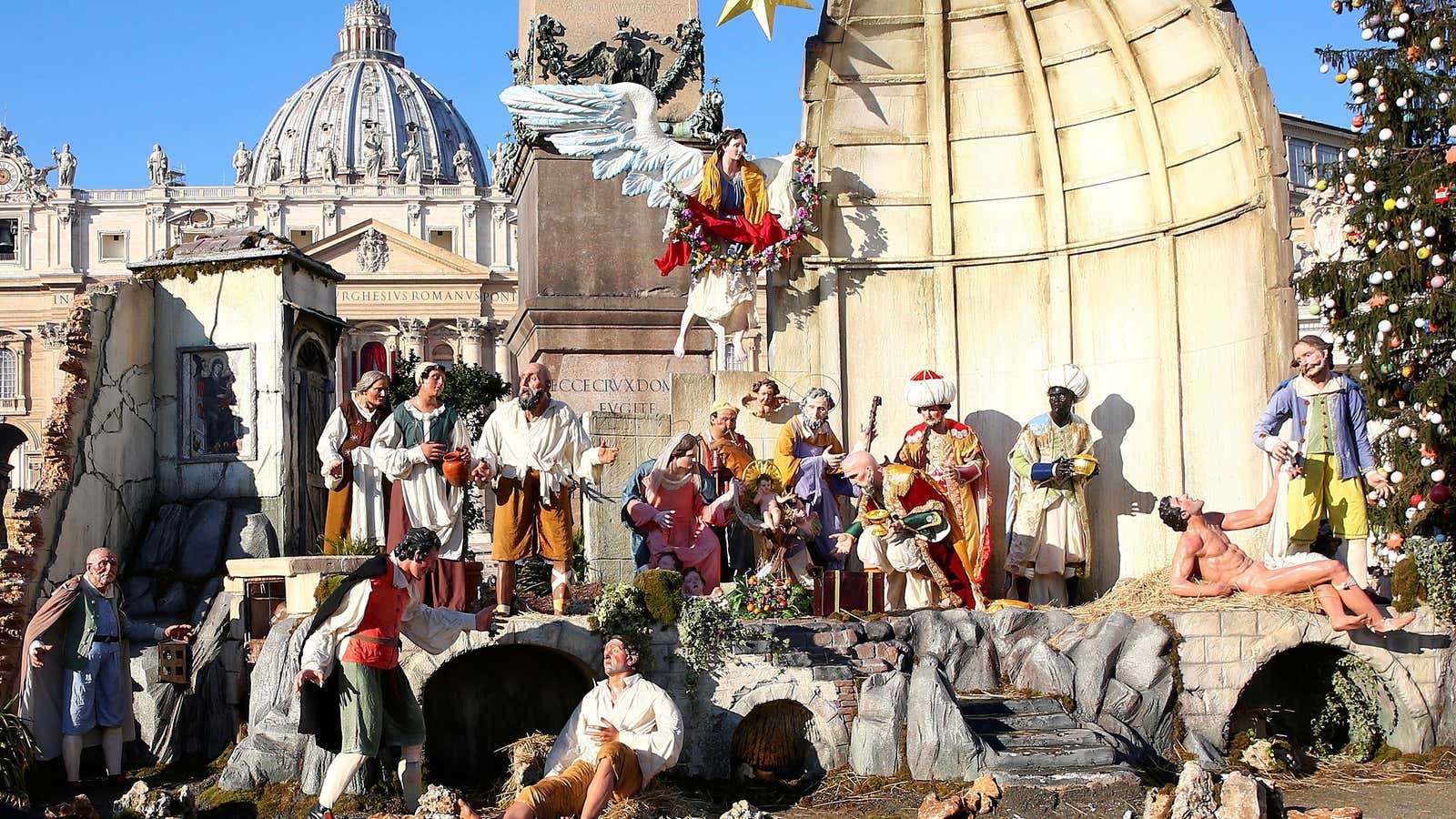 The nativity scene at St. Peter’s Basilica in Rome, Christmas 2017.