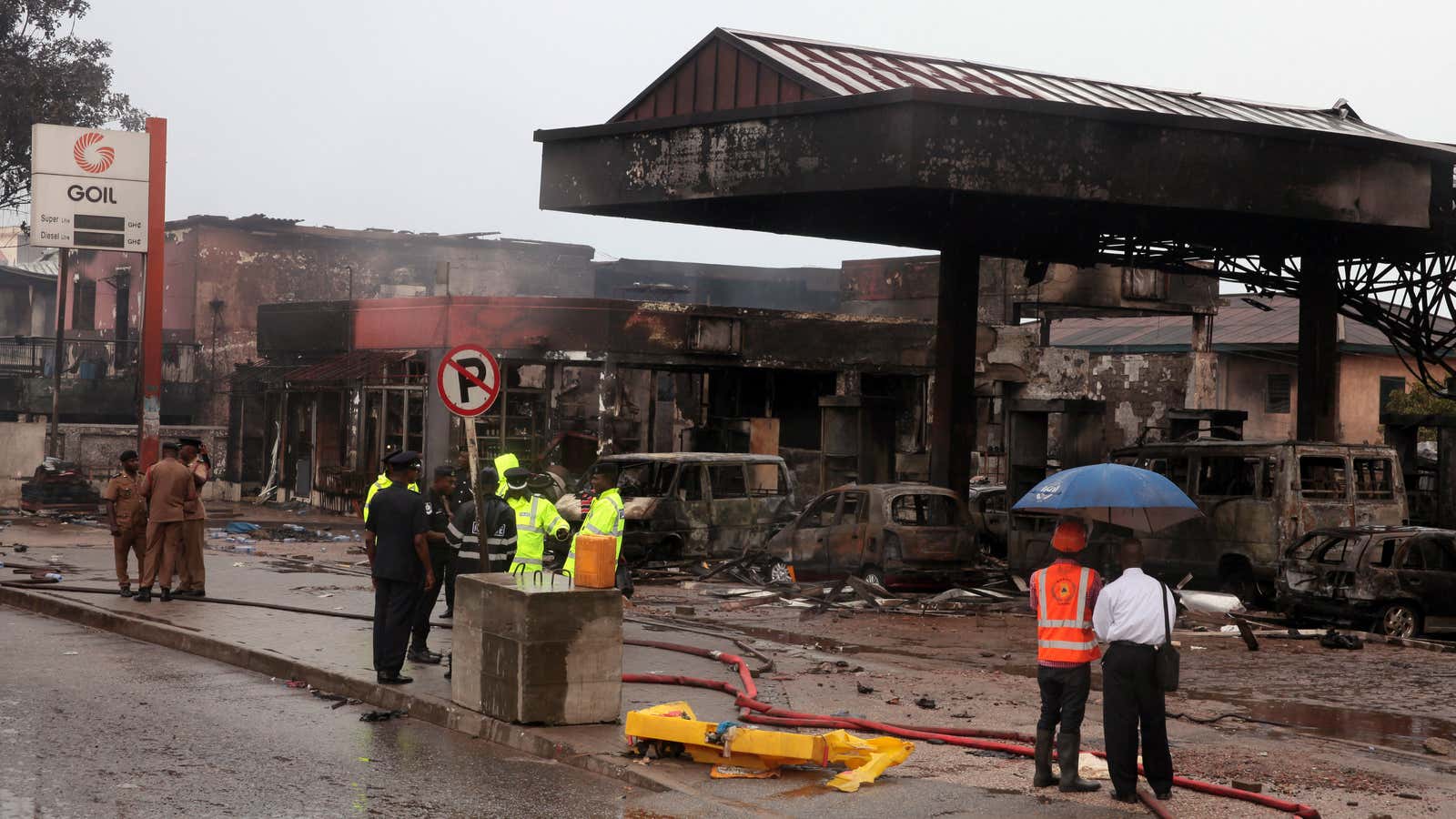 Burnt out gas station