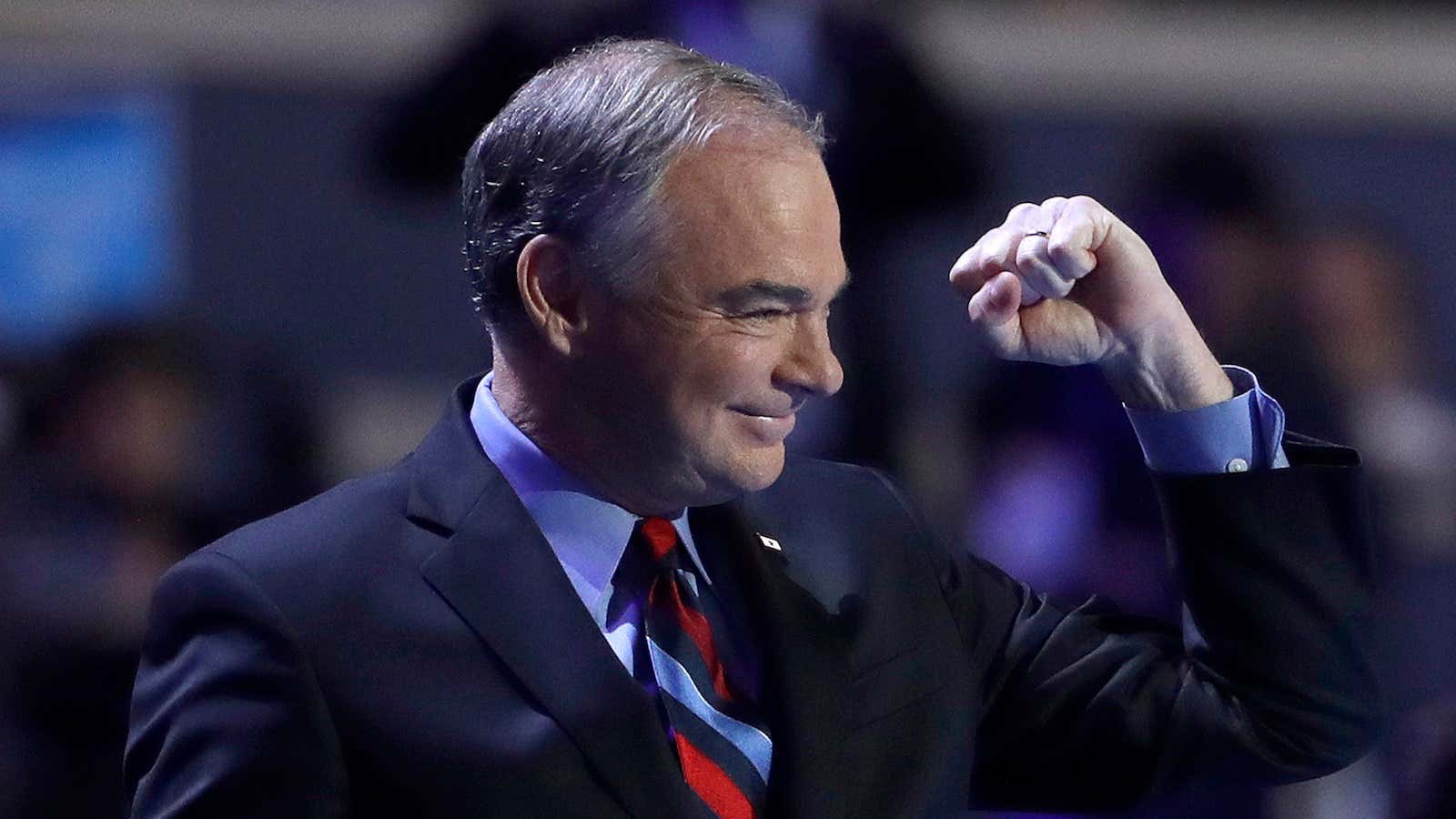 Tim Kaine speaks to the DNC in Philadelphia on Wednesday, July 27.