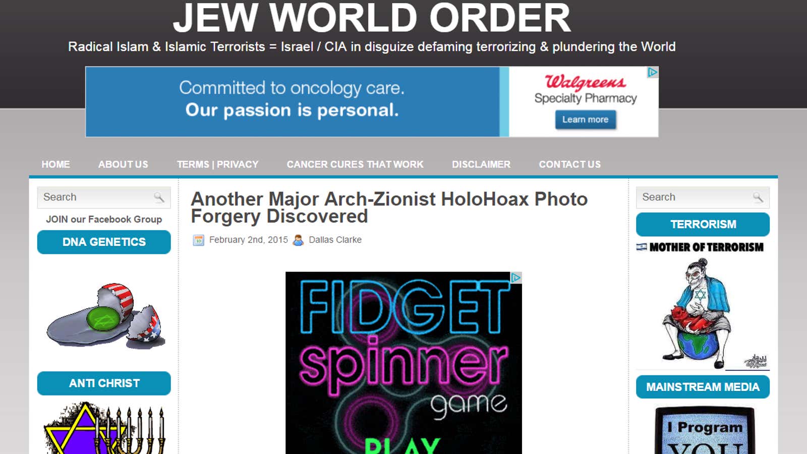 A Walgreens advertisement on the Jew World Order website.