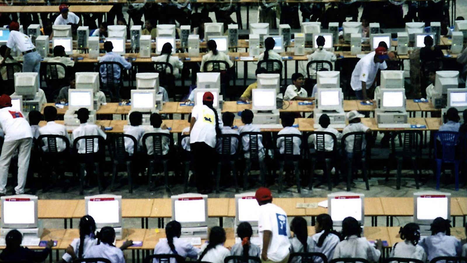 Students on the internet in Bangalore.