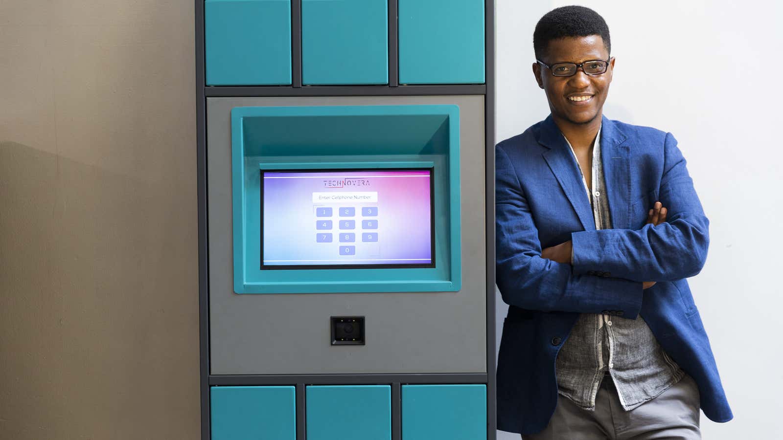 Neo Hutiri with his Royal prize winner the Pelebox Smart Lockers.