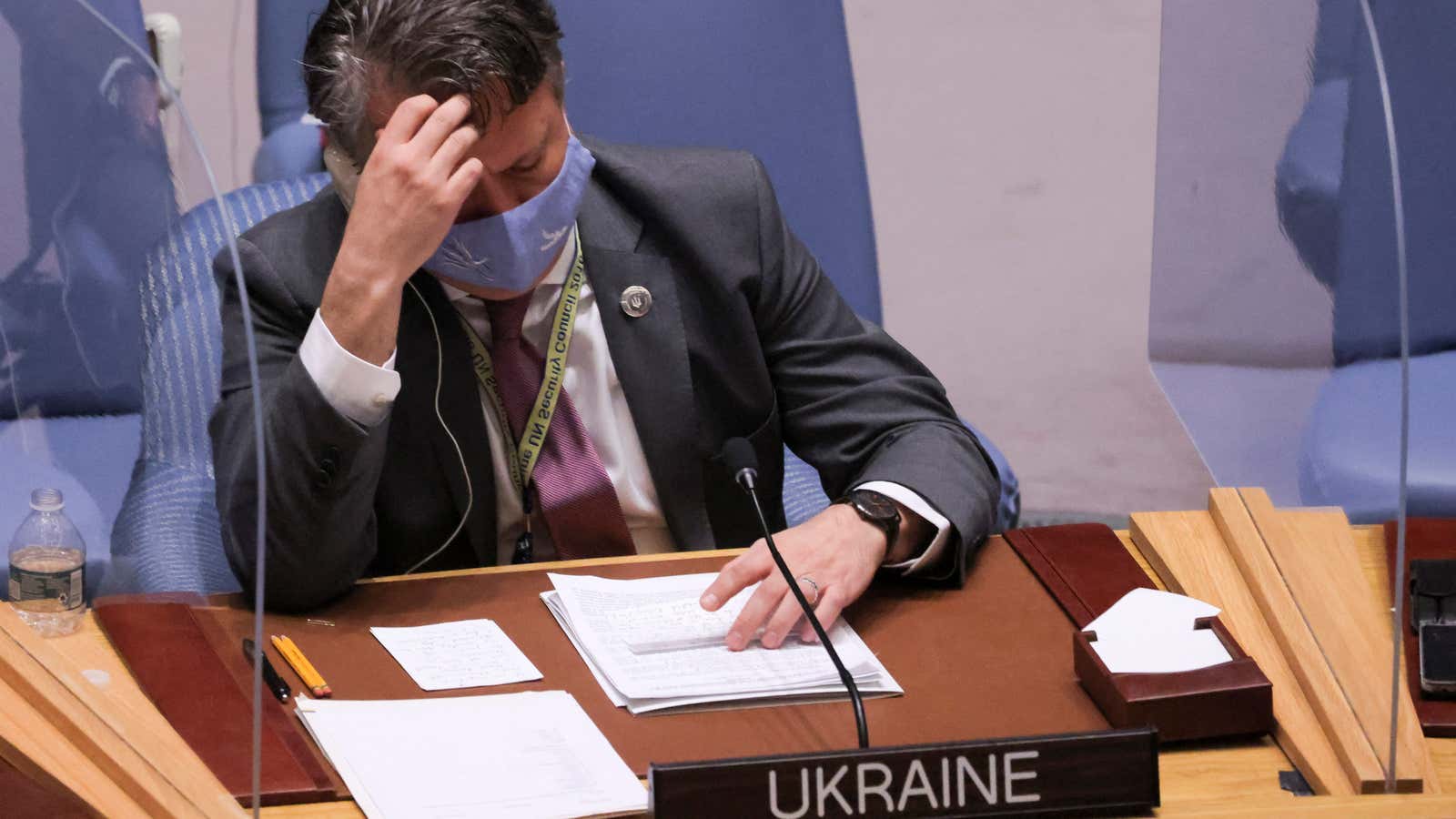 Ukrainian Ambassador to the United Nations Sergiy Kyslytsya attends a meeting of the U.N. Security Council on the situation between Russia and Ukraine, at the United Nations Headquarters in Manhattan, New York City, U.S., January 31, 2022.