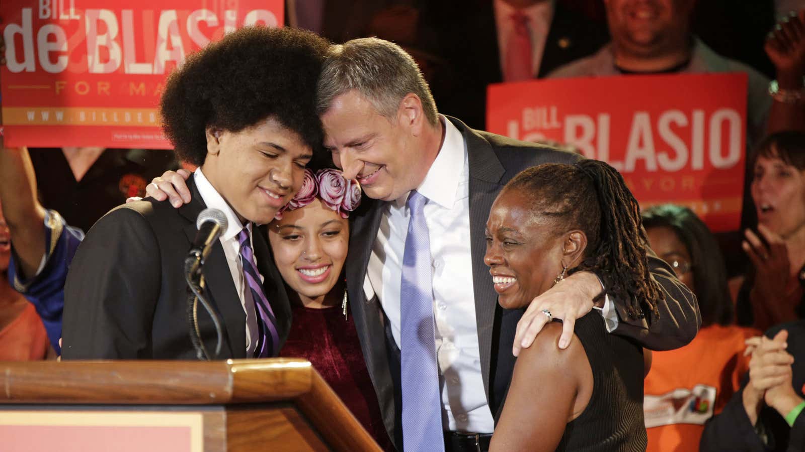 Bill de Blasio celebrating with his family.