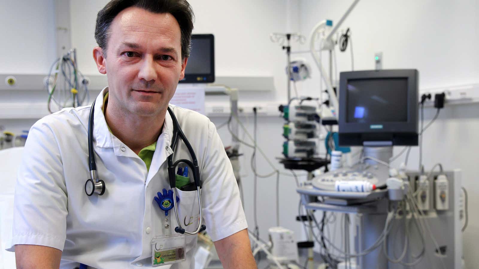 In this photo taken on Feb. 7, 2014, Belgian professor and doctor, Gerlant Van Berlaer, poses at the University Hospital UZ in Brussels. Belgium, one…