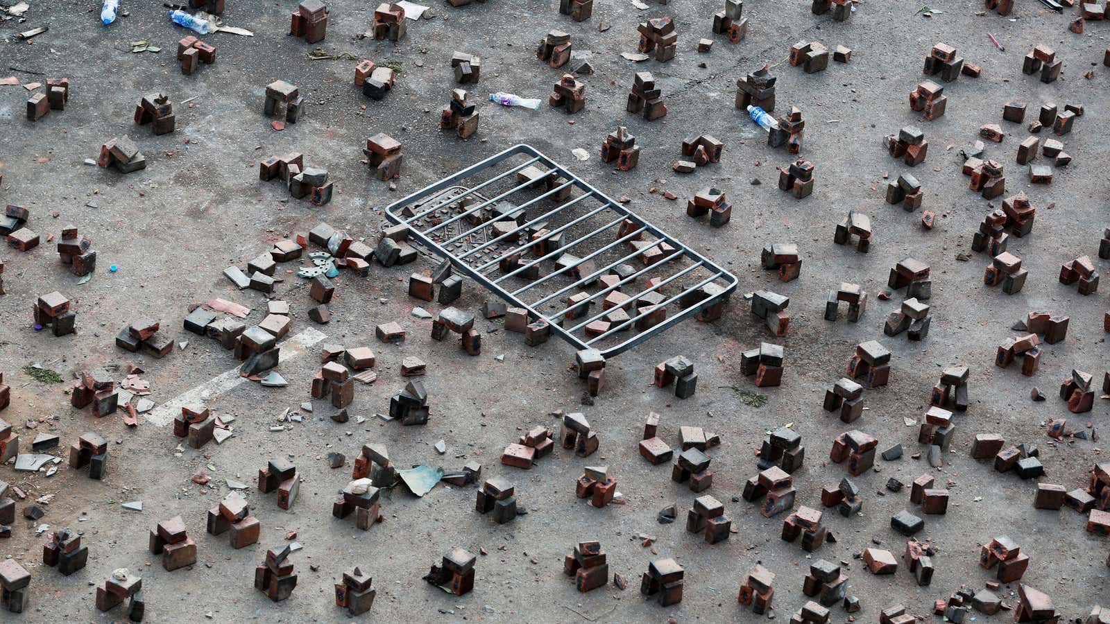 A makeshift roadblock courtesy of Hong Kong protestors.