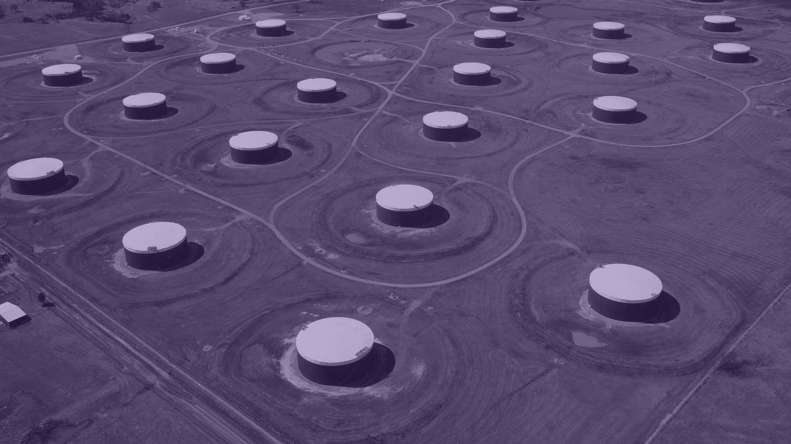 Crude oil storage tanks are seen from above at the Cushing oil hub, in Cushing, Oklahoma, March 24, 2016. Picture taken March 24, 2016. REUTERS/Nick…