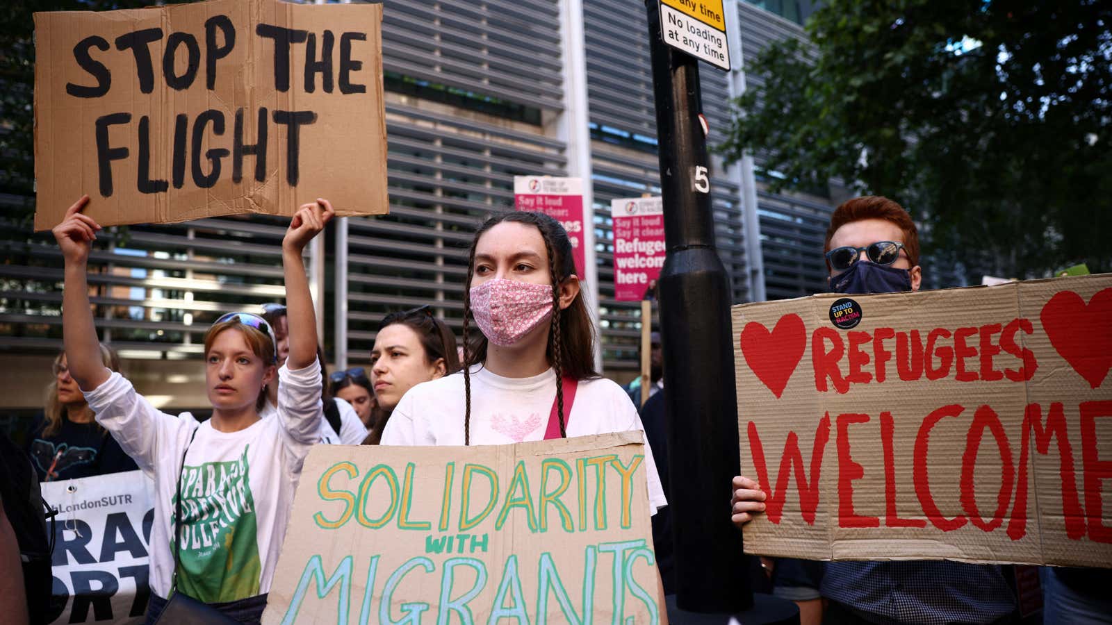 Protestors outside the UK Home Office in London, June 2022.