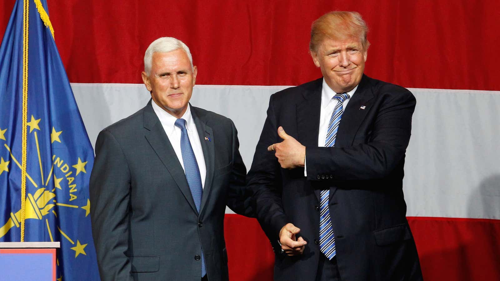 Mike Pence (left) with Donald Trump at a campaign stop in Indiana.