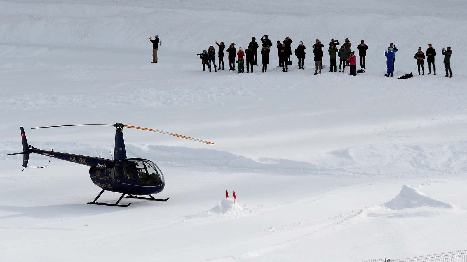 Donald Trump, one of many Americans at Davos, arrives.