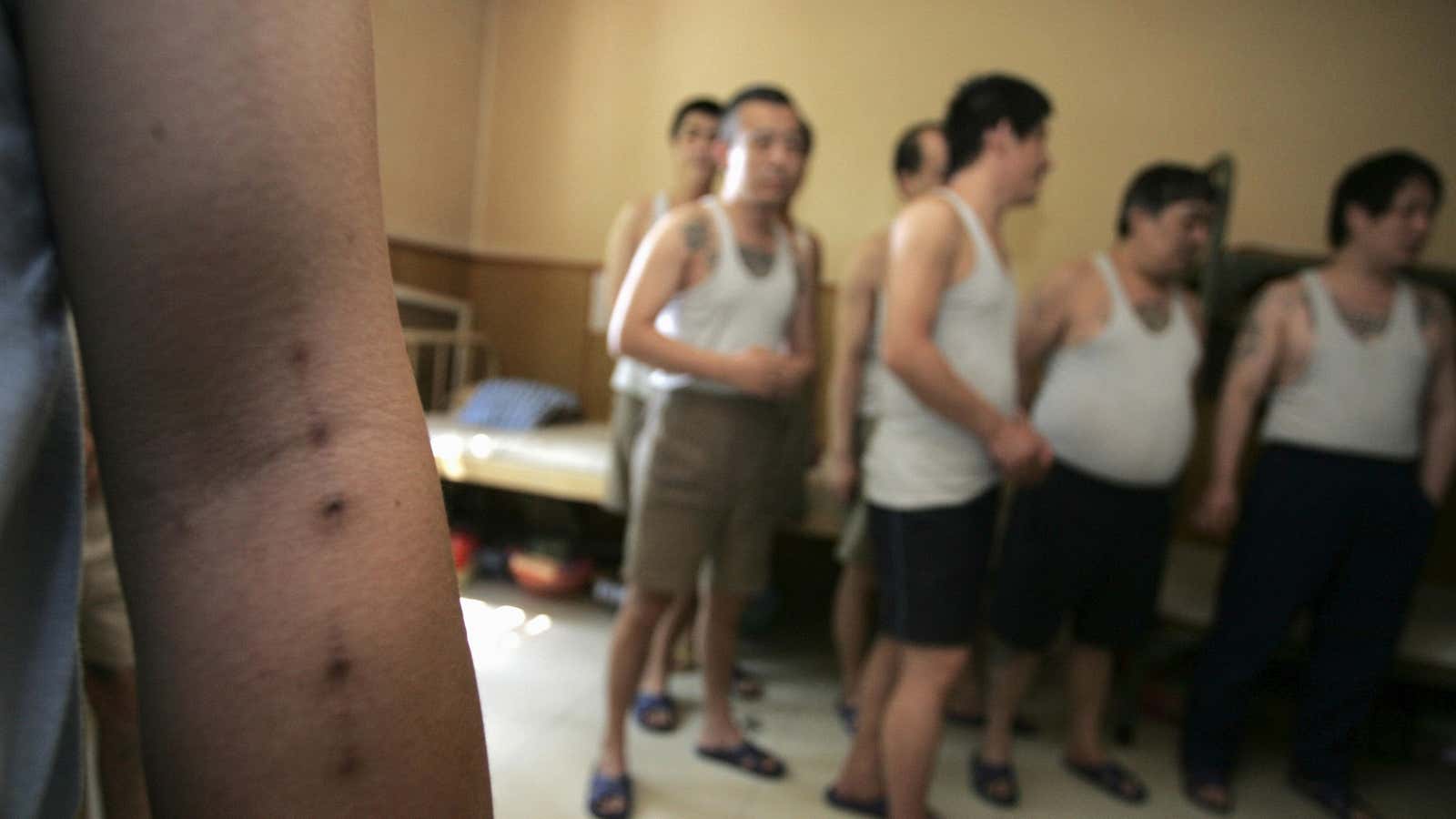 Inmates at a drug rehab center in Tianjin, China.