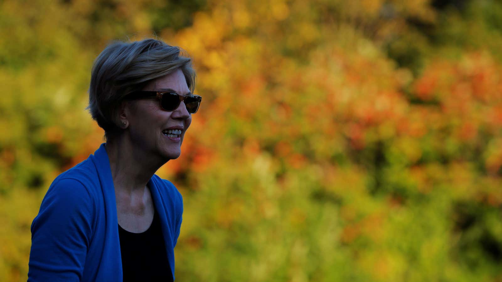 Democratic presidential candidate and senator Elizabeth Warren speaks at a campaign stop in Hollis, New Hampshire.