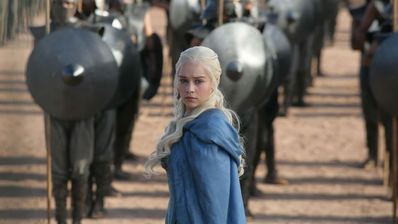 This publicity image released by HBO shows Emilia Clarke in a scene from “Game of Thrones.” The program was nominated for an Emmy Award for…