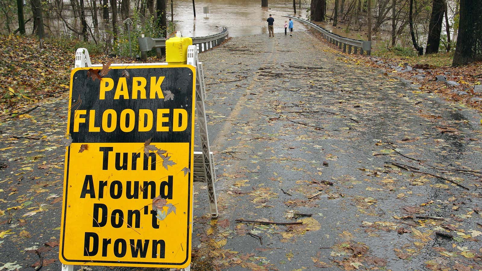 A sign cautions Frederick, Maryland residents not to drive on a road post-Sandy.