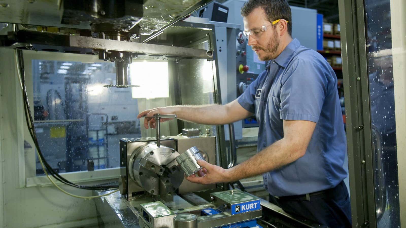 This high tech worker at Fitzpatrick Manufacturing Co. in Sterling Heights, Mich. was trained at Macomb Community College.