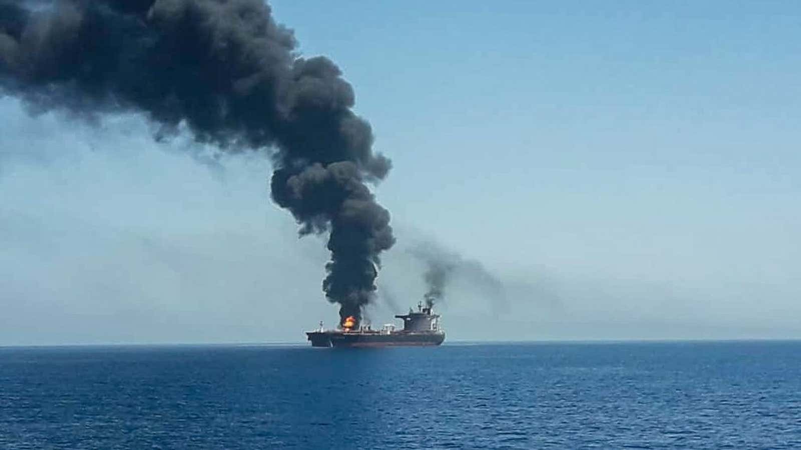 An oil tanker after the suspected attack.