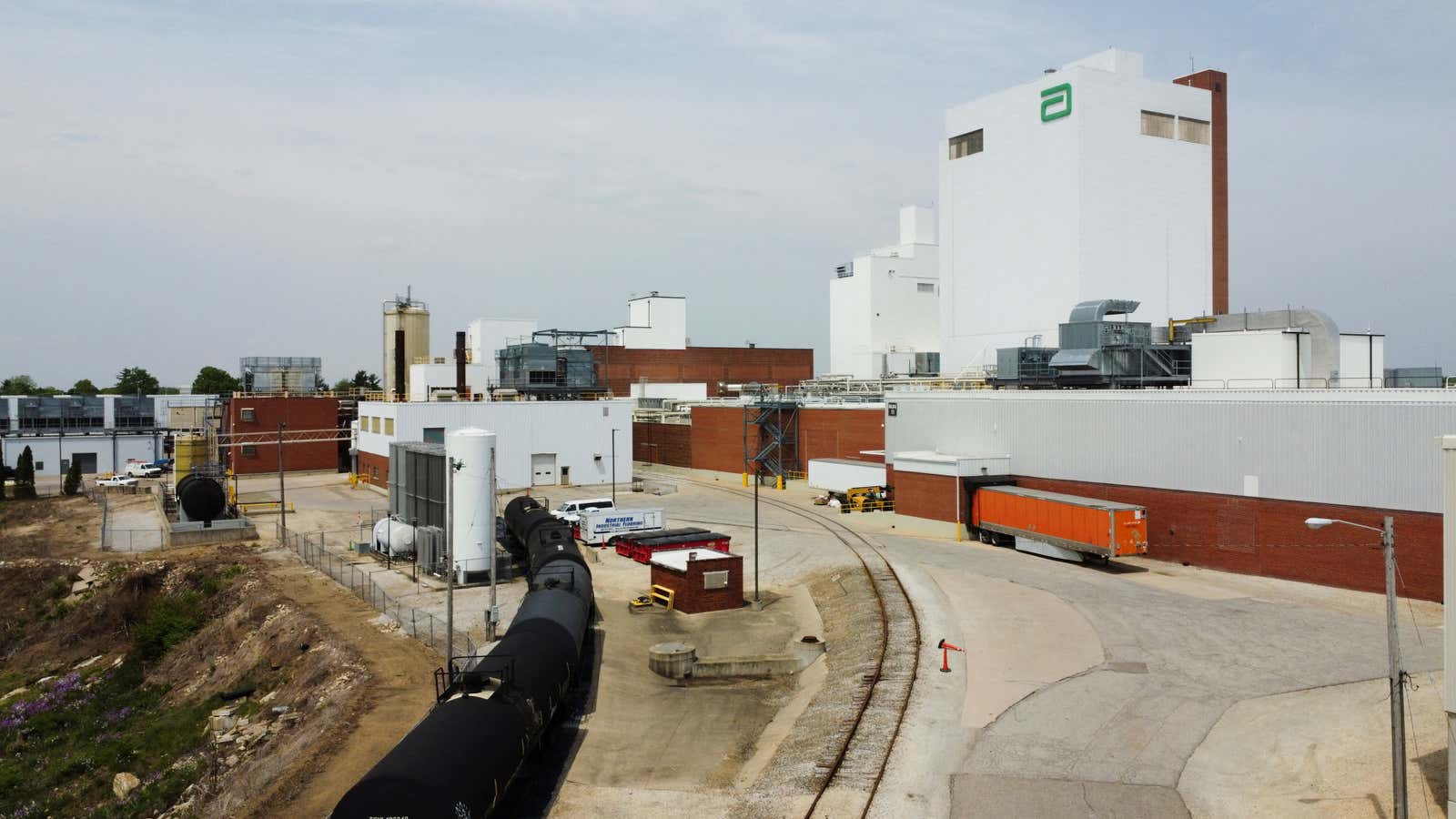 Drone view of Abbott Laboratories facility responsible for producing baby formula.