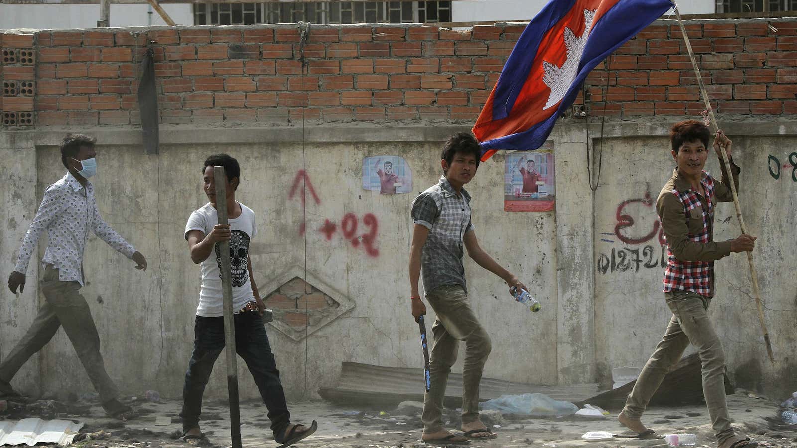 Garment workers protesting in Cambodia on Jan. 3.