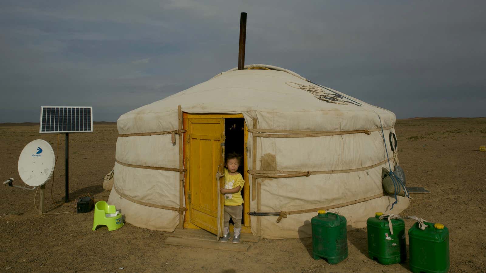 Mongolian workers at the Oyu Tolgoi mine still live in yurts, but with the added comforts of electricity and cable