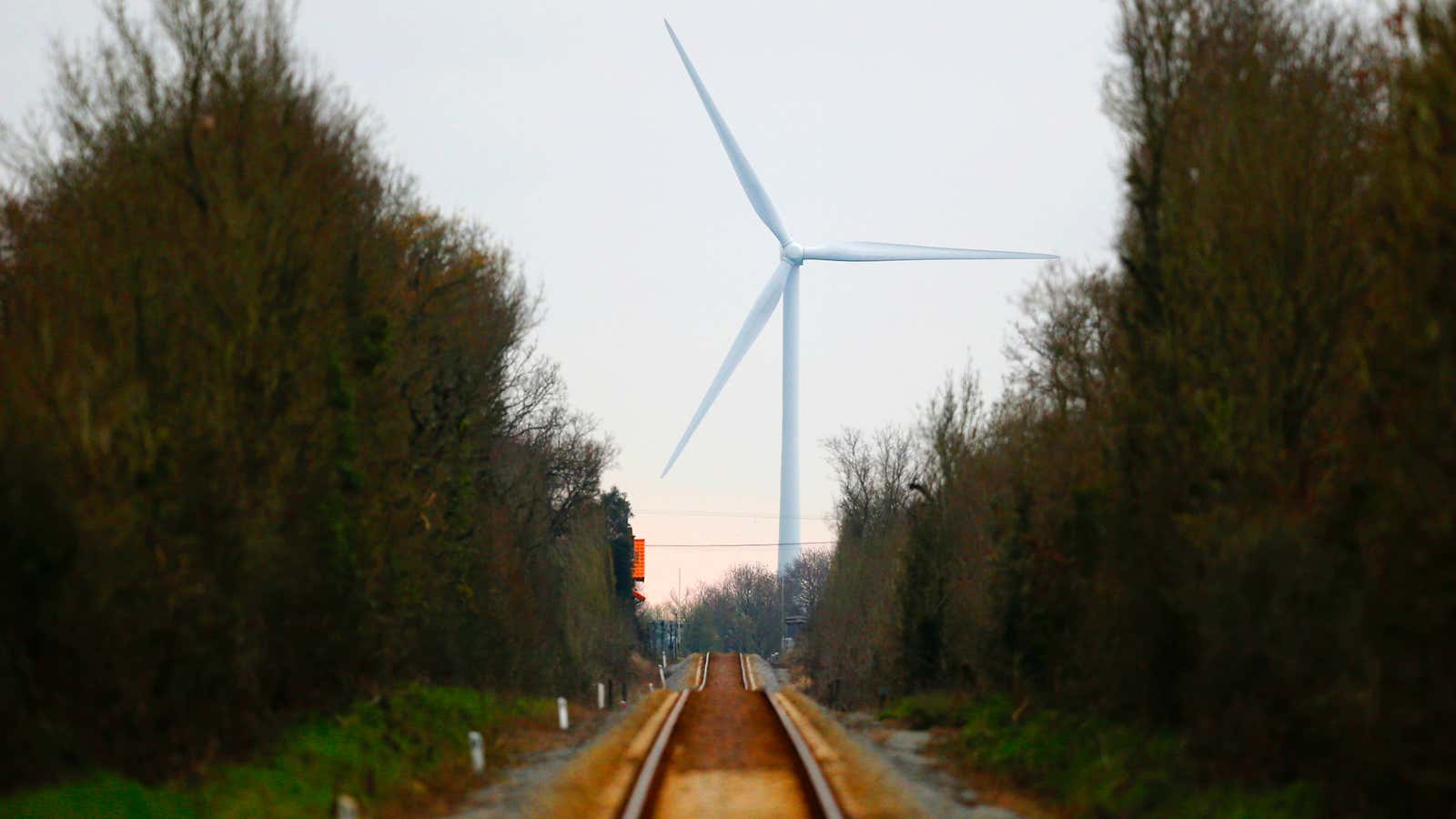 Every Dutch train has a wind turbine behind it.