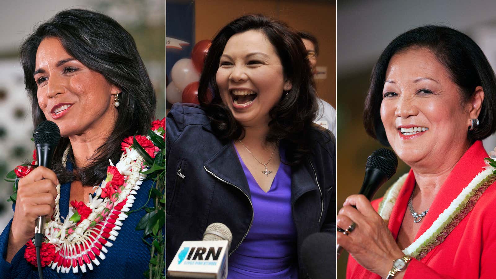 Hinoro, Gabbard and Duckworth celebrate their victories