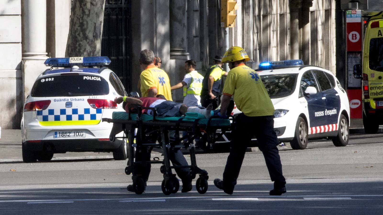 Attending to the injured in Barcelona.