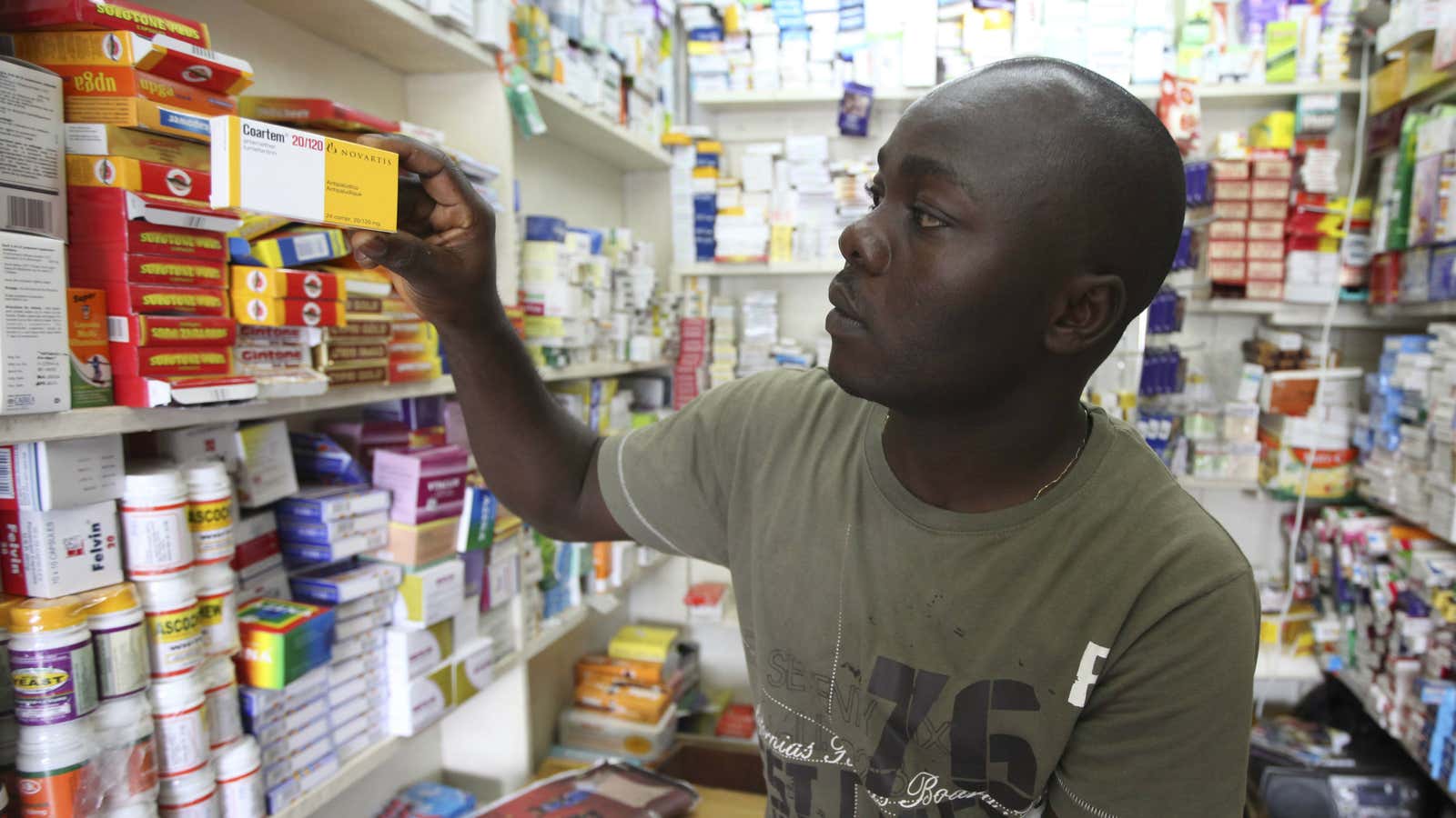 Malaria drugs in a Lagos pharmacy.