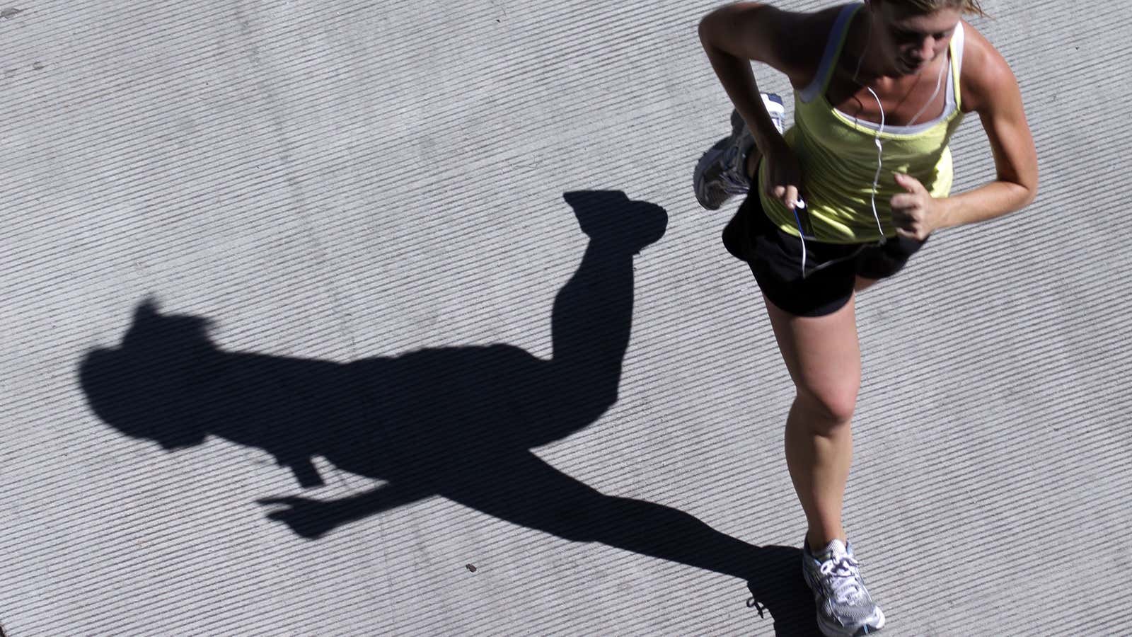 Standing (or running) in your own shadow.