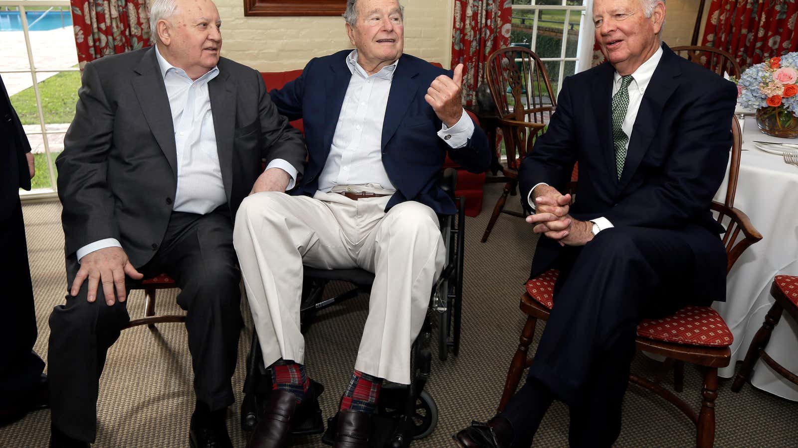 The architects: former Soviet president Mikhail Gorbachev, Bush, former Secretary of State Jim Baker.