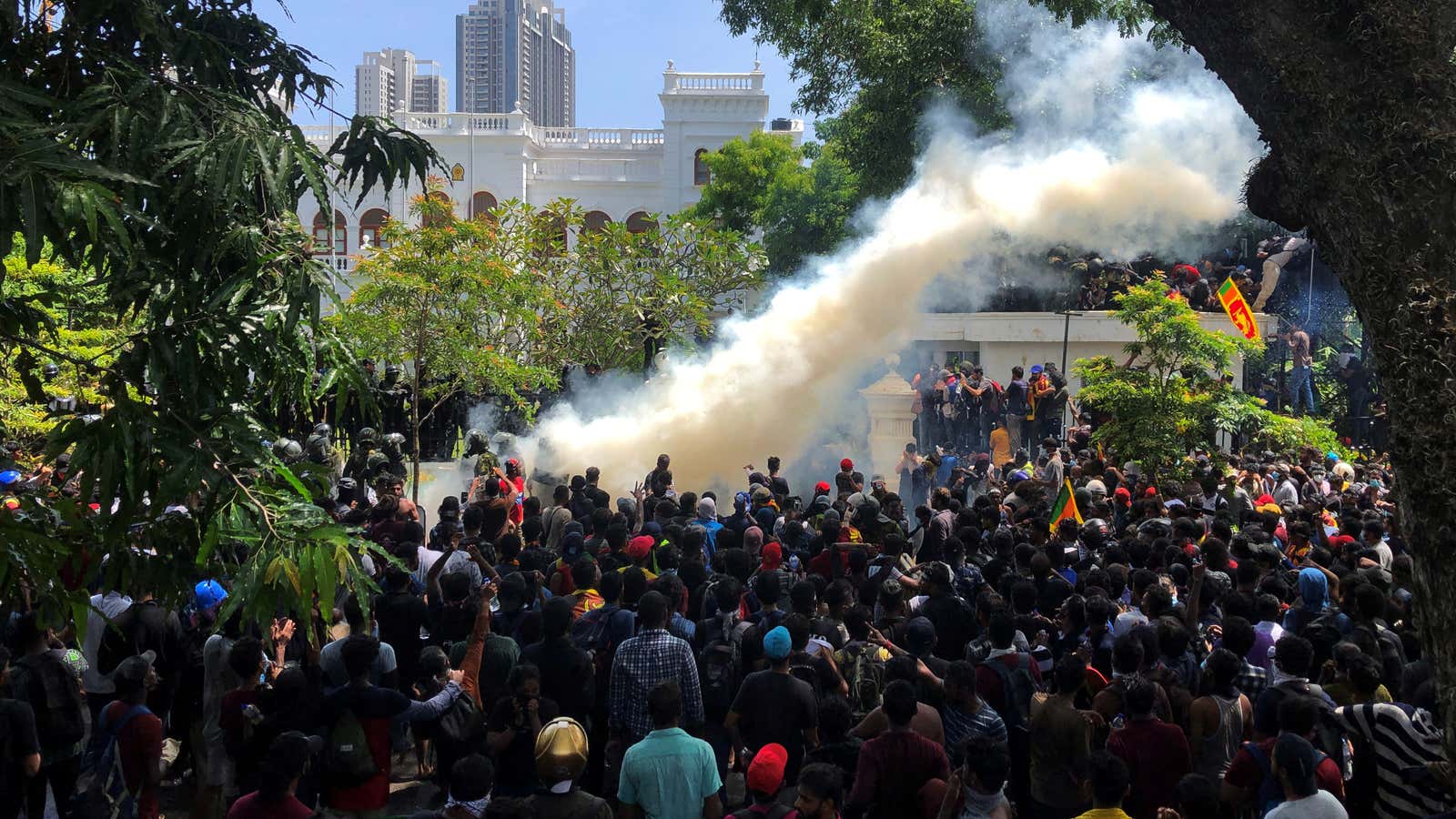 Protesters outside of Sri Lankan PM Ranil Wickremesinghe’s office on Wednesday.