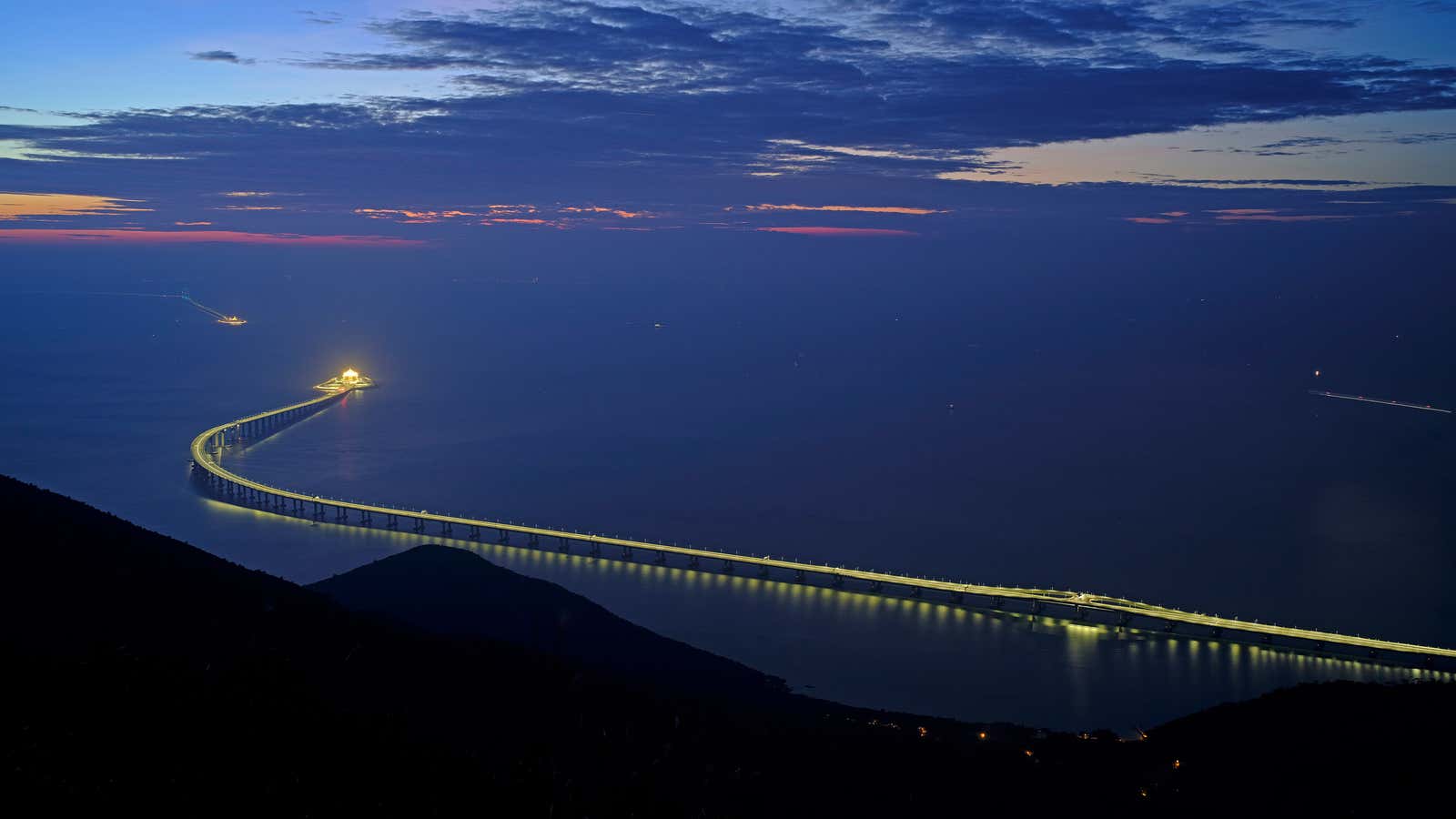 A twilight view of the bridge.